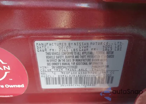 2020 Nissan Sentra Sv Xtronic Cvt z USA, uszkodzony, nr VIN 3N1AB8CV4LY228830